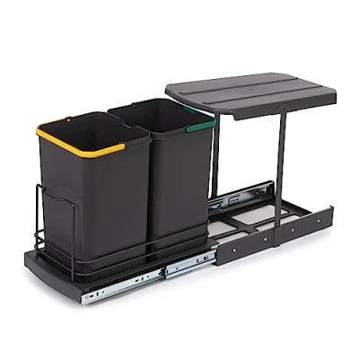 Immagine di Emuca Portarifiuti riciclabile per Cucina, 2 x 12 L, a Pavimento e rimozione Manuale/Automatica, plastica Grigio Antracite, 1 pz.