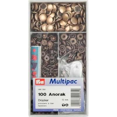 Immagine di Prym 390262 Bottoni a Pressione &#039;Anorak&#039; 15 mm Ottone Antico Non Sew Press Fasteners, Acciaio Inox, Brass, 2 x 1 cm