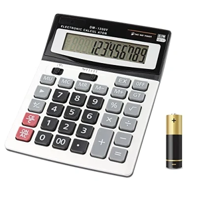 Immagine di HIHUHEN Calcolatrice,calcolatrice da tavolo 12 cifre con ampio display elettronico. Calcolatrice a energia solare e batterie AA (1 x Calculator)