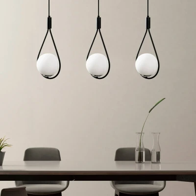 Immagine di Lampada a sospensione copertura loop 3 lampade in una fila Bulla metallo vetro nero opale Menzzo
