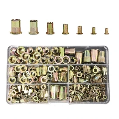 Immagine di Kit di 195 dadi per rivetti, set rivetti filettati, in acciaio al carbonio zincato, assortimento ciechi metallo, legno, alluminio (M3/M4/M5/M6/M8/M10/M12)