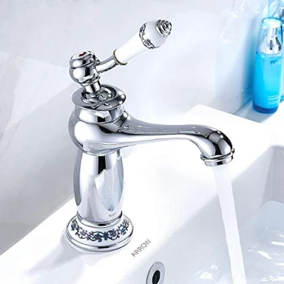 Immagine di Miscelatore Lavabo Bagno Ottone Cromato Vintage Anticato Monocomando in Ceramica per (Argento)