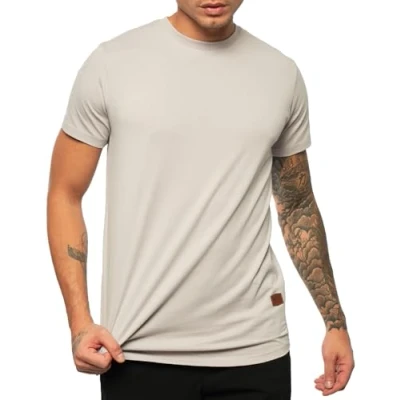 Immagine di Leif Nelson maglietta da uomo estiva con scollo rotondo, vestibilità normale, 100% cotone, basic uomo, a maniche corte, grigio pietra, S