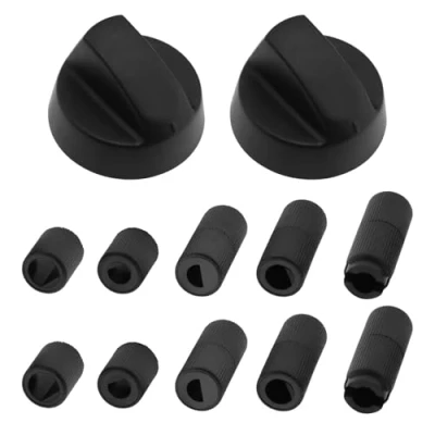 Immagine di LT Easiyl Set di 2 manopole controllo universali in plastica, interruttore a quadrante, ricambio per friggitrice ad aria, mini forno e grill, con manopola adattatore, nero