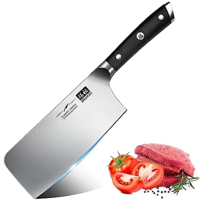 Immagine di SHAN ZU Giapponesi Coltelli da Cucina 7 Pollici, Mannaia Macellaio Tedesco ad Acciaio Inossidabile Coltello Cuoco Cinese Affilato Multiuso Professionale con Manico in Pakkawood