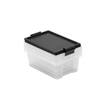 Immagine di TATAY Set di 3 Scatole con Coperchio, Capacità 7L, Maniglie, Coperchio 100% Materiali Riciclati, senza BPA, Trasparente, Nero. Dimensioni 25 x 36 13 cm