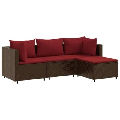 Immagine di vidaXL Set Divani da Giardino 4 pz con Cuscini Salotto Esterno Salottino per Patio Arredo Esterni Arredamento in Polyrattan Marrone