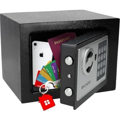 Immagine di Silvergear® Piccola Cassaforte con Serratura Elettronica e Codice da 3 a 8 Cifre in Acciaio 2 Chiavi di Emergenza per la Custodia Denaro Gioielli