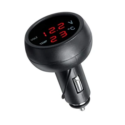Immagine di GOFORJUMP 3in1 Tre in Uno Auto Digital LED Termometro per Caricabatteria USB Misuratore di voltmetro 3 funzioni 12V / 24V