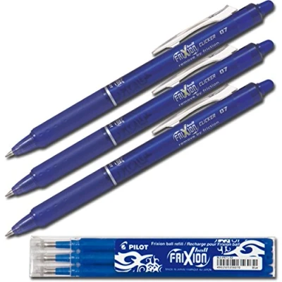 Immagine di Pilot, 3 penne roller Frixion Ball Clicker, cancellabile, con tratto da 0,7 mm, incluse mine, di colore blu