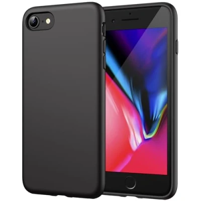 Immagine di JETech Cover in Silicone per iPhone SE 3/2 (Modello 2022/2020), 8/7, Custodia Protettiva con Tutto Il Corpo Tocco Morbido setoso, Antiurto Fodera Microfibra (Nero)