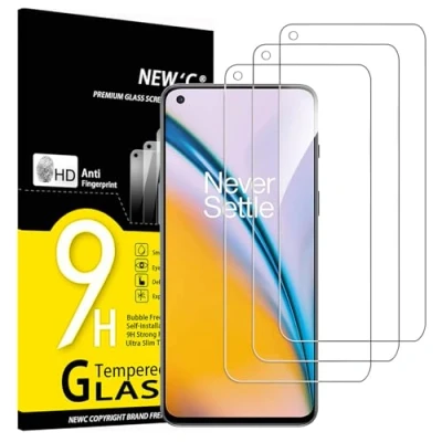 Immagine di NEW&#039;C 3 Pezzi, Vetro Temperato per OnePlus Nord 2 5G, 2T Pellicola Prottetiva Anti Graffio, Impronte, Senza Bolle, Durezza 9H, 0,33mm Ultra Trasparente e Resistente