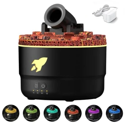 Immagine di diffusore di aromi USB con cannoni LED, umidificatore Cannon, per oli essenziali, Flame Set diffusore, 7 colori, 3 timer, 280 ml (nero)