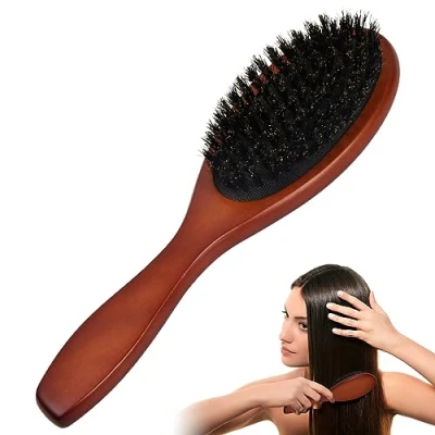 Immagine di Wisebom Spazzola per Capelli in Setole di Cinghiale, Legno Anti Statico Sottili Fini e Medi dal Design Unico Migliorare La Consistenza
