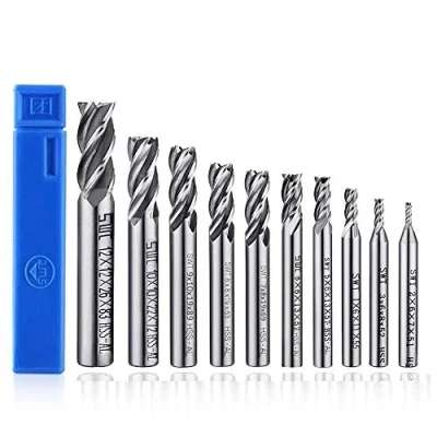 Immagine di ASNOMY 10 pz punte per Fresatura 4 flute End Mill bit, HSS CNC codolo cilindrico cutter Tool set legno alluminio acciaio titanio, 2/3/4/5/6/7/8/9/10/12mm