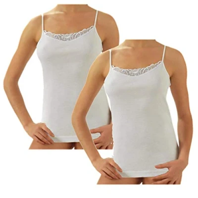 Immagine di BODYPERFECT Canotta in Cotone Scollo Rotondo Pizzo e Spalla Stretta Pacco da 2 (Bianco, XX Large)