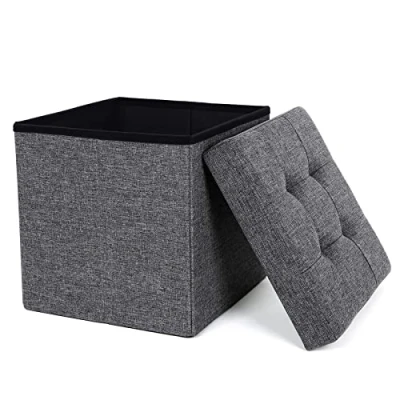 Immagine di SONGMICS Pouf Cubo Poggiapiedi Sgabello Contenitore Pieghevole in Lino Imbottito, Lsf27Z, Grigio Scuro, 38 x cm