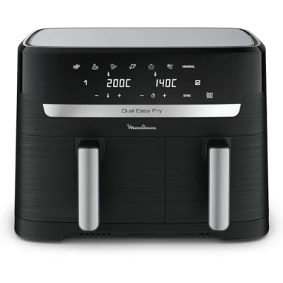 Immagine di Moulinex Dual Easy Fry, Friggitrice ad Aria con Doppio Cestello XXL, 8.3 Litri, Capacità fino a 6 8 Persone, 7 Programmi di Cottura, App Ricette, Lavabile in Lavastoviglie, EZ9018