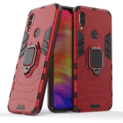 Immagine di Cover per Xiaomi Redmi Note 7 con Anello, Custodia Supporto Magnetica Rigida Resistente Antiurto Doppio Strato Protettiva Calamita Bumper Case (Xiaomi 7, Rosso)