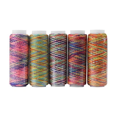 Immagine di Set di Fili Multicolori Poliestere da 5 Pezzi 110m, Rocchetti Filo Ricamo e Cucito Sfumato Colore per Manuale a Macchina