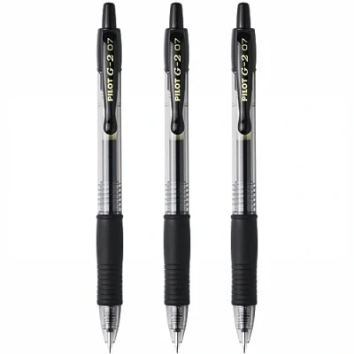 Immagine di Pilot G 2 Penna retrattile a punta fine, 0,7 mm, confezione da 3, colore: Nero