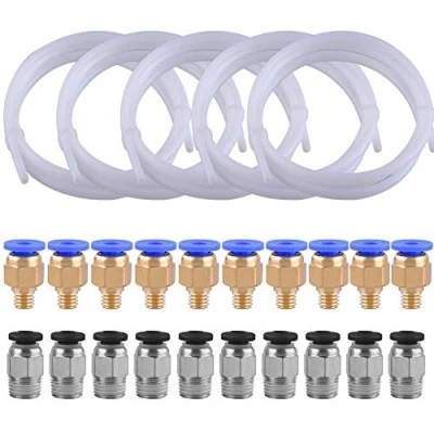 Immagine di SIQUK 5 Pezzi Tubo teflon PTFE PTFE(1 metri) con 10 Raccordo rapido in PC4 M6 e Connettore pneumatico M10 dritto Push to Connect per filamento stampante 1.75mm 3D