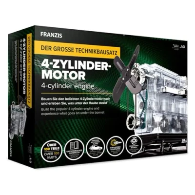 Immagine di FRANZIS 67175 Le Grand Kit Technique Moteur 4 cylindres, Modèle réduit en à l&#039;échelle 1:3, 100 pièces Assembler et Visser, Module sonore, Instructions Livre d&#039;accompagnement inclus