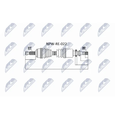 Immagine di NTY NPW RE 022 Albero motore / Semiasse Assale anteriore Cambio manuale a 5 marce, 6 marce RENAULT: Kangoo II Grand