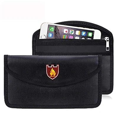 Immagine di Borsa resistente al fuoco, 21 x 11,5 cm, in tessuto rivestito silicone, fibra di vetro, sicura e impermeabile, per ambienti umidi, documenti banca