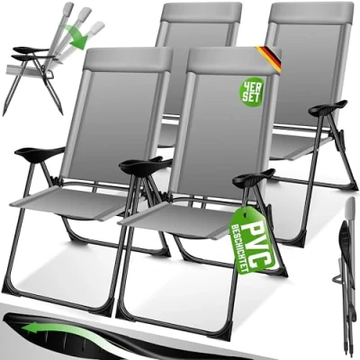 Immagine di KESSER® Set di 4 sedie da Giardino, Sedia Pieghevole in Alluminio con Schienale Alto Regolabile 7 direzioni braccioli, Balcone, Campeggio Traspirante