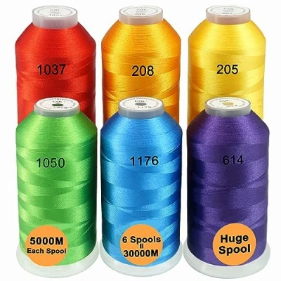 Immagine di New brothread Set di 6 Colori de Arcobaleno poliestere filo ricamo macchina grande bobina 5000M per tutte le macchine da
