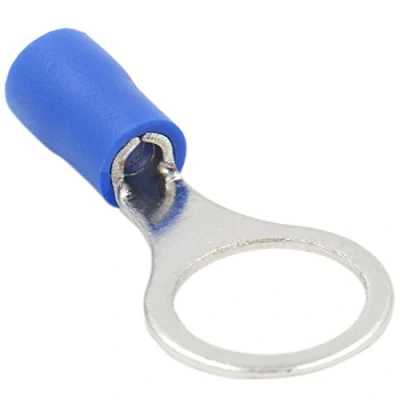 Immagine di Heschen RV2 10S connettore elettrico a crimpare ad anello, in vinile, con crimpare, misura 3/8&quot;, per 1,5 2,5 mm² (16 14 AWG) blu, confezione da 100