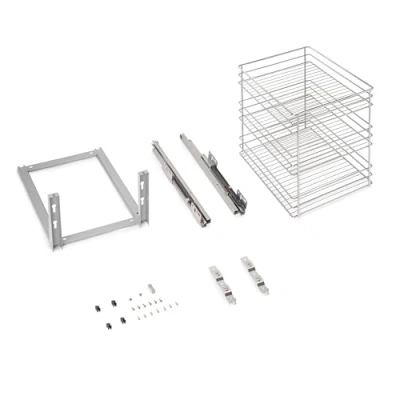 Immagine di Emuca Carrello estraibile Supra fissaggio inferiore, chiusura softt, per moduli di cucina 400mm, Acciaio, Cromato