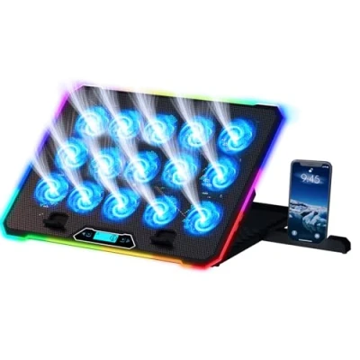Immagine di KLIM V15 Base di raffreddamento da Gaming per Notebook con 15 ventole + Stabile Supporto RGB portatile Compatibile fino a 17&quot; 2 porte USB telefono