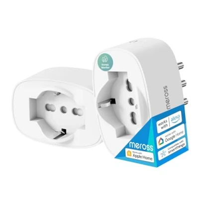 Immagine di Meross Presa WiFi Italiana, Smart (Type C, F, L) con Monitoraggio Energia, Intelligente Compatibile Apple HomeKit, Alexa e Google Home, Controllo Remoto, 3840W, 16A, 2,4GHz, 2 Pezzi