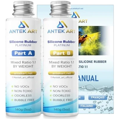 Immagine di ANTEK ART Stampo del Silicone che Fa il Kit Gomma di Liquida Traslucida Miscelazione 1:1 Auto degassante, Indurimento Veloce Stampi della Resina, Colata, Gioielli, DIY (280g Kit)