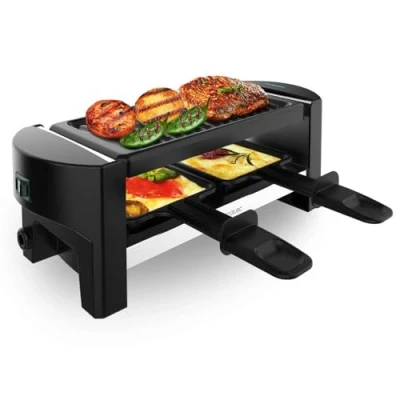 Immagine di Cecotec Raclette con Grill Elettrico Cheese&amp;Grill 3200 Pocket. 320W, per 2 Persone, Finitura in Acciaio Inox, Piastra Antiaderente Superficie Grill, Include Teglie e 1 Spatola
