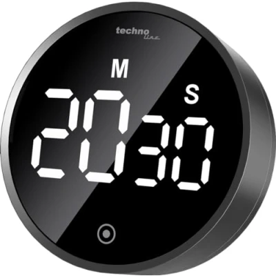 Immagine di technoline timer moderno a breve termine, da cucina, conto alla rovescia, digitale, rotondo, illuminazione (ECO), touch, nero lucido