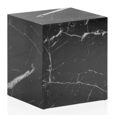 Immagine di Wohnling MONOBLOC Tavolino da salotto quadrato, 40 x 45 cm, colore nero lucido, effetto marmo, a forma di cubo