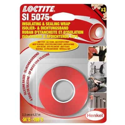 Immagine di LOCTITE SI 5075, Nastro autoagglomerante siliconico, sigillante resistente a raggi UV e acqua salata, siliconico flessibile, 1 rotolo da 2,5cm x 4,27m