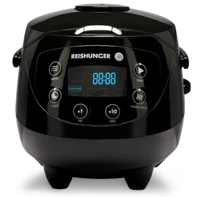 Immagine di Reishunger Mini Cuociriso Digitale Vaporiera Multifunzione Nero Fino a 3 Persone Con 8 Programmi, Tecnologia 7 Fasi, 0.6L, Display LED e Funzione di Mantenimento del Caldo