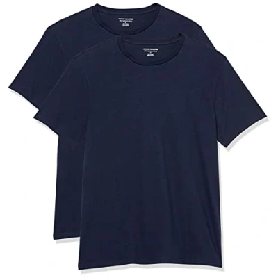 Immagine di Amazon Essentials Maglietta Girocollo a Maniche Corte dalla vestibilità Aderente Uomo, Pacco da 2, Blu Marino, M