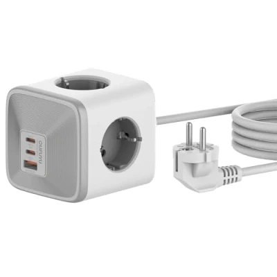 Immagine di OUFUYU Ciabatta Multipresa Cubo con 4 Prese 4000W 2 USB C 1 A PD 30W, Caricabatterie Rapido per MacBook, iPad, iPhone 16/15/14/13/12, Galaxy S24, Stampante, Casa, Ufficio cavo da 1,5 m Bianca