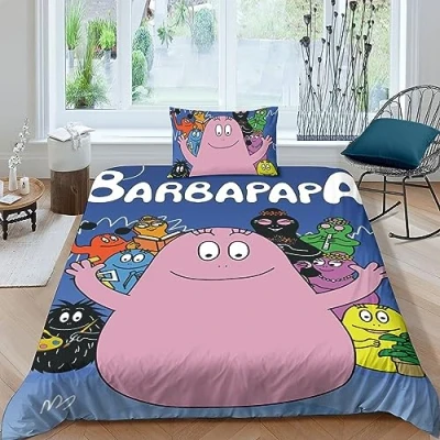 Immagine di EVMILA Barbapapa 2 Pezzi Set Copripiumino 3D Stampa Digitale E Federe Con Cerniera Microfibra Morbido Di Biancheria Da Letto Per Bambini Single（135x200cm）