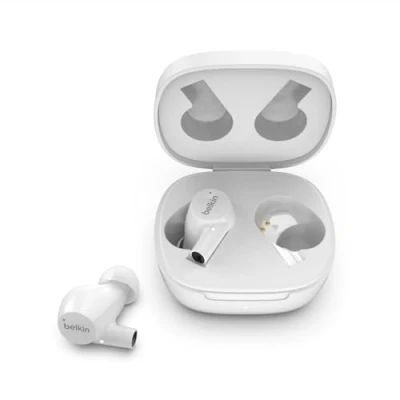 Immagine di Belkin Auricolari True Wireless SoundForm Rise, Bluetooth 5.2, Ricarica Wireless, Resistenza Contro Acqua e Sudore (IPX5) Bassi Profondi, per iPhone, Samsung Galaxy, Pixel Altri Bianco