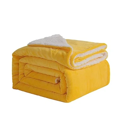 Immagine di Good Nite Coperta in pile Sherpa, reversibile, 200 x 230 cm, soffice e calda, per letto domestico viaggio (giallo, king size)