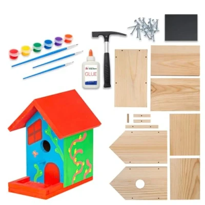 Immagine di ITA DIY Casetta per uccelli da assemblare e dipingere Skylark 12x21,5x23,5 cm Kit di costruzione pittura bambini bricolage ragazzi ragazze