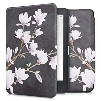 Immagine di kwmobile Custodia eReader Compatibile con Kobo Clara HD Cover eBook Reader Flip Case marrone grigio/bianco/grigio scuro Magnolie