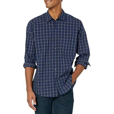 Immagine di Amazon Essentials Camicia Casual in Popeline A Maniche Lunghe vestibilità Regular Uomo, Blu Marino Quadri, L
