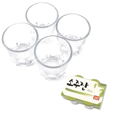 Immagine di Love is Art Set di 4 bicchieri coreani per liquori, adatti anche whisky, tequila e lavabili in lavastoviglie, vetro trasparente, 50 ml